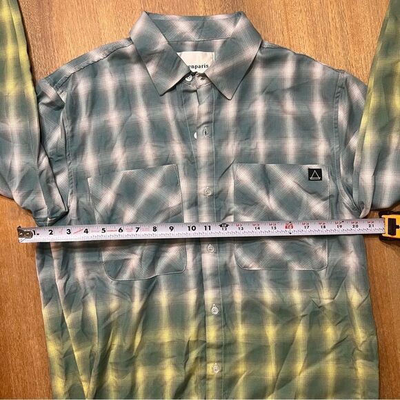 Eleven Paris Slim‎ Fit Plaid Button-Up Shirt - Wild Lime Punch Size Large - Picture 6 of 6